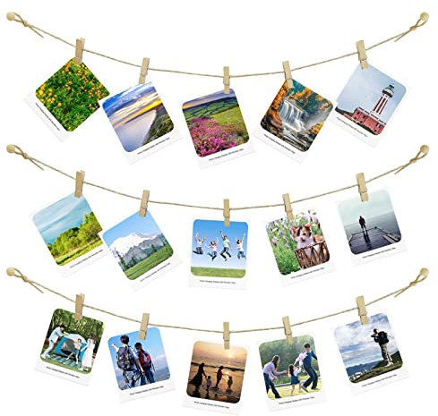 Porte-photos avec 50 pinces à photos, Porte-photos à suspendre, Porte-photos à clipser pour suspendre les œuvres d'art des enfants sur le mur, Décoration de la maison