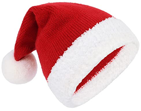 Durio Weihnachtsmütze gestrickte Weihnachtsmütze Unisex Warme Wintermütze Klassische Weihnachtsmannmütze Rot Plüsch Xmas Mütze Beanie Grüne Elfenmütze, Eine rote Weihnachtsmütze, 6-8 Jahre