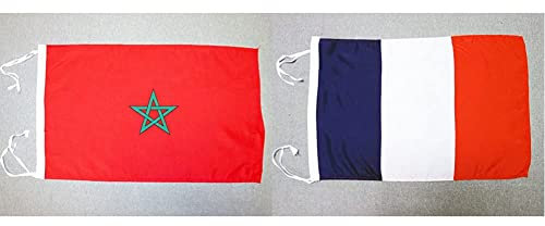 AZ FLAG Drapeau Maroc 45x30cm - PAVILLON marocain 30 x 45 cm Haute qualité & Drapeau France 45x30cm - PAVILLON français 30 x 45 cm Haute qualité