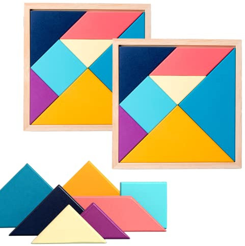 5 Stück Tangram Puzzle, Tetris Holzpuzzle, Macaron, 10 × 10 cm