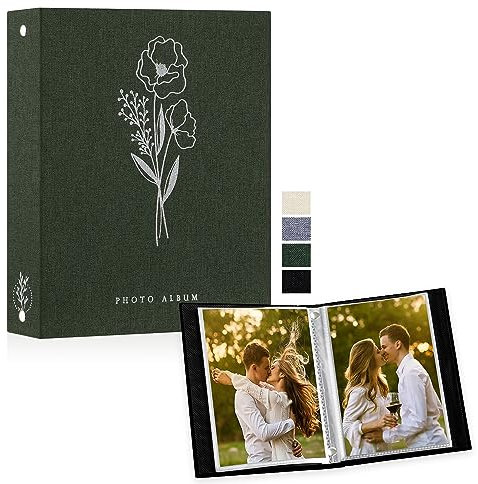 Lanpn Fotoalbum A5 50 Bilder, Klein Leinen Einstecken Einsteckalbum für Hochformat Fotos Bilder Grün