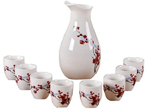 ZEALMAX Juego de 9 vasos de sake de estilo japonés y jarras de sake para disfrutar del arte del vino y el té, C