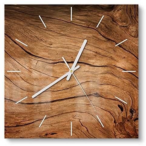 DEQORI Glasuhr | 30x30 cm | Motiv Detaillierte Holzmaserung | ausgefallene leise Design Uhr aus Glas | Wanduhr für Wohnzimmer & Küche | moderne Hingucker Uhr für die Wand