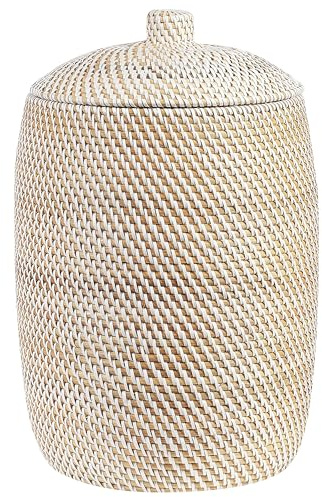 Rattan Korb mit Deckel 40 cm hoch Aufbewahrung Muster natur Gadis