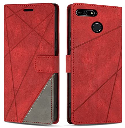 SONWO Hülle für Huawei Y6 2018 / Huawei Honor 7A, Premium PU Leder Handyhülle Flip Case Wallet Silikon Schutzhülle Klapphülle für Huawei Y6 2018 / Huawei Honor 7A, Rot
