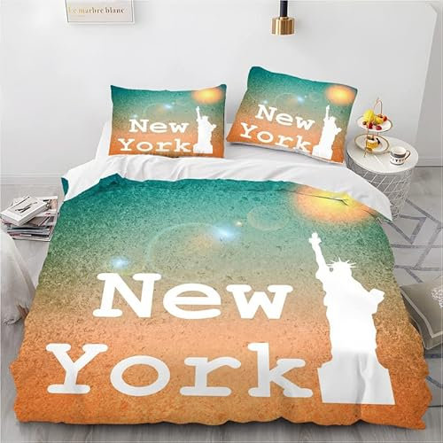 phonxia Bettwäsche 155x220 New York, USA Bettbezug 155x220 Set mit Reißverschluss Bettwäsche-Set für Teenager 2 Kissenbezug 80x80 cm Mikrofaser Atmungsaktiv