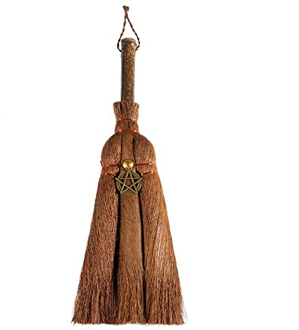 Soulnioi 9.4 Witch Altar Broom Miniature Pentagram Wicca Brush Mane Broomstick for Magic Ceremonial, Halloween Wiccan Ritual (Pentagram)