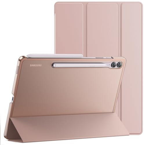 JETech Hülle für Samsung Galaxy Tab S9 FE+ / S9 FE Plus 12,4 Zoll, Dünn Transluzent Rückseite Tri-Fold Folio Ständer Tablet Schutzhülle, Unterstützung S Pen Aufladung (Roségold)