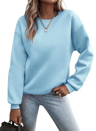 Minetom Pullover Damen Sweatshirt Einfarbige Langarm Rundhals Pulli Herbst Winter Frauen Locker Casual Oberteil Sport Streetwear Sweatshirts ohne Kapuze LangarmshirtB Hellblau M z