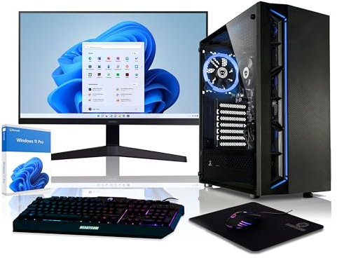 BEASTCOM Q2 PC Set mit 24 Monitor, Intel i5-12400 6X 4,40Ghz 12 Threads, 4K Intel UHD Grafik, 16GB RAM, 1TB SSD + RGB Tastatur + Maus + Mauspad, WLAN 5, Windows 11