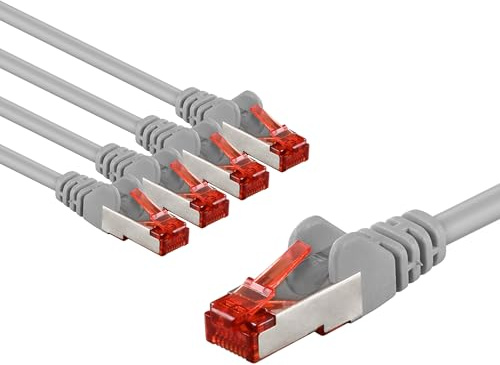 goobay 65993 CAT6 Netzwerkkabel im 5er Set/Patchkabel geschirmt S/FTP/CU Ethernet Kabel, PiMF, LSZH/Cat 6 Kabel mit 10Gbits / Grau / 5x 5m