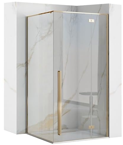 Rea FARGO GOLD Duschkabine 80X100x195 cm Transparentes gehärtetes Sicherheitsglas 6 mm (Gold) Ohne Duschwanne