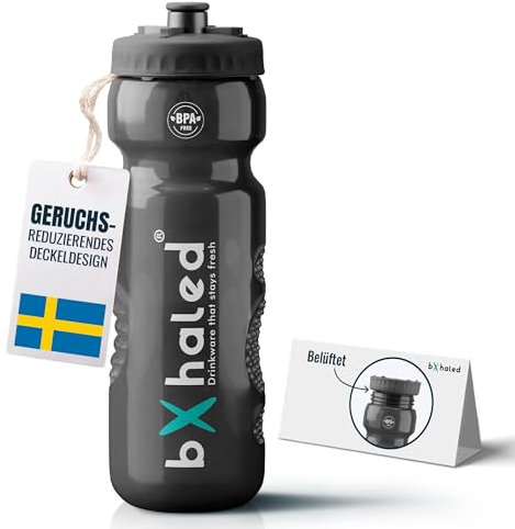 bXhaled - BPA freie Trinkflasche Sport Wasserflasche, Frisch und Geruchsfreie Sport Trinkflasche 750ml Auslaufsicher, Gym Flasche Trinkflaschen, Sportflasche, Fitness Flasche, Schwarz