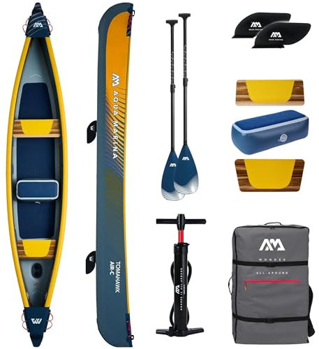 Campsup Aqua Marina kajak aufblasbar | Inflatable 3 Personen Kayak Tomahawk AIR-C 2024 + 2 x CP-1 | 478x88 cm | Technologie: Drop Stitch