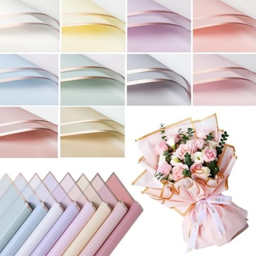 Fenglin-joy Bouquet Paper, 20 Pieces, 10 Colours, Waterproof Flower Gift Wrapping Paper for Flowers for Gift Packaging, Flower Shop Bouquet Packaging, 58 cm