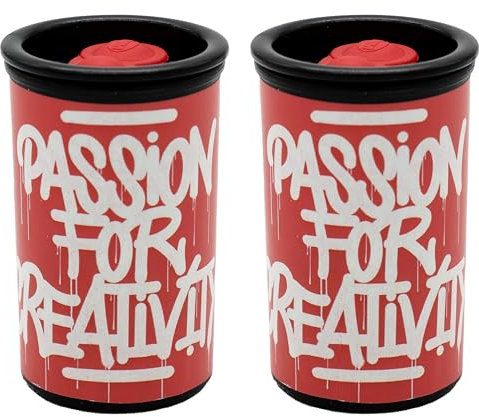 KUM AZ3820016 - Anspitzer mit Behälter, PFC rot, 2 Spitzer für dicke und dünne Stifte, 8 und 12 mm