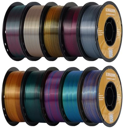 Kingroon PLA-Filament aus Seide, 1,75 mm, für den 3D-Drucker, Pla-Filament-Bundle, 3D-Druckmaterialien, Maßgenauigkeit +/- 0,03 mm, 3D-Drucker-Filament mit Spule, sauber gewickelt, 10 kg PLA-Filament