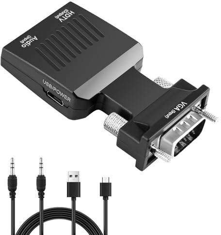 VGA to HDMI Adapter Converter with Audio 1080P Active Male VGA in Female HDMI Video Convertor PC VGA Output Source to TV/Monitor with HDMI Input Connector for Monitor TV Computer Laptop PC Projector