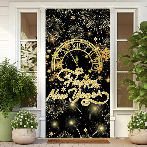 Schwarze und goldene Neujahrs-Türverkleidungsdekorationen, Neujahrs-Dekorationsgeschenke, hängendes Neujahrs-Banner als Foto-Hintergrund, Silvester-Partyzubehör, Neujahrs-Banner, Haushaltsartikel