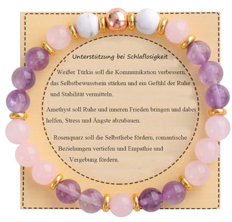 UEUC Heilstein-Perlenarmband für Frauen, Armband mit natürlichen Edelsteinen, Gleichgewichtsschutz, spirituelles Kristallperlenarmband zur Angstlinderung mit Bedeutungskarte(#42)