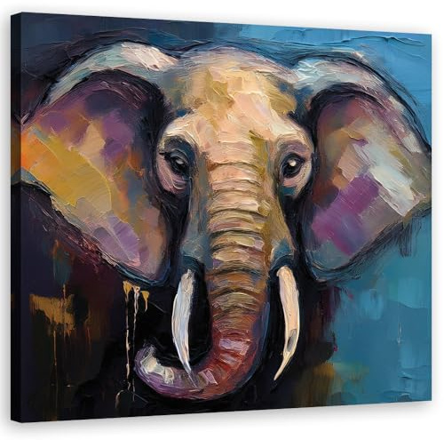 Feeby Leinwand Bilder - Bild Wohnzimmer - Elefant Tiere Afrika wie gemalt - 30x30 1tlg - Deko Schlafzimmer Groß - Dekoration Canvas - Gemälde - Modern Wandbilder - Kunstdruck