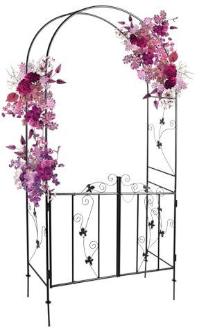 CyyKcc Metal Garden Arch for Christmas decorations, Garden Trellis Arch with Door - Outdoor Steel Arbor Arches for Climbing Vines and Plants Wedding Party Decoration