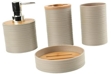 YWJLQH Ensemble de Décoration de Salle de Bain de 4 Pièces Comprenant Un Porte-savon, Un Gobelet pour Bain de Bouche et Un Porte-brosse à Dents, Beige