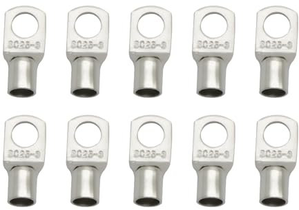 10 terminali per cavi tubolari M8, 25 mm², terminali ad anello, in rame stagnato non isolato SC25-8, terminali per cavi tubolari per cavi per batteria auto