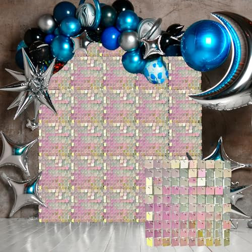Trimming Shop Lot de 6 panneaux muraux à paillettes roses irisées de 30 x 30 cm - Décoration murale carrée scintillante pour anniversaire, mariage, bar, club, danse, spectacle, fête prénuptiale