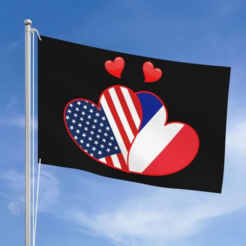 Coeurs Usa Américain Et France Drapeau Français 90X150Cm Drapeaux De Vacances Supérieure Drapeau Paysage Drôle Drapeaux De Pirate Décoration Pour Extérieure Chambre À Coucher Balcon