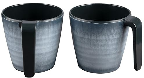 Tasses en mélamine 350 ml idéales pour le camping 2 personnes – Jesolo gris empilable – aspect faïence – Tasse à café