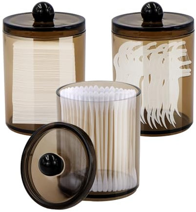 TOKSEO Lot de 3 boîtes à cotons-tiges - Noir - Organisateur cosmétique pour cotons-tiges, cotons-tiges, fil dentaire, boules de coton, éponges de maquillage, élastiques à cheveux, pinces à cheveux