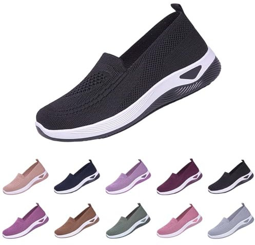 Women's Shoes Sale Slip On Trainers Women Wide Fit Ladies Breathable Mesh Walking Running Shoes Comfortable Arch Support Soft Sole Athletic Tennis Warehouse Clearance Black 6