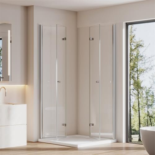 Cozynest Duschkabine Eckeinstieg 80x80cm Eckdusche mit Drehfalttür, Doppelte Faltbare Duschtür, 180º Duschabtrennung Duschwand aus 6mm ESG Sicherheitsglas, Höhe 185cm