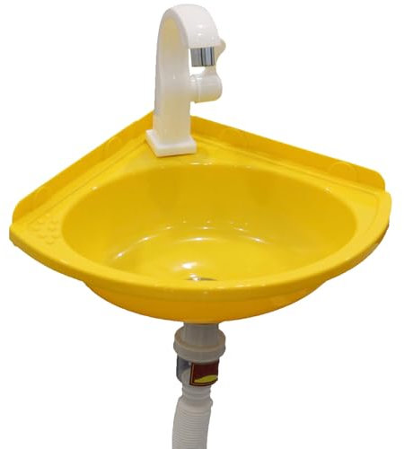 WIQUYBML Lavandino angolare in plastica | Mini lavello a Parete per roulotte/Campeggio | Lavandino Compatto con Scarico per Giardino, Cantina e Uso Esterno (Design salvaspazio)