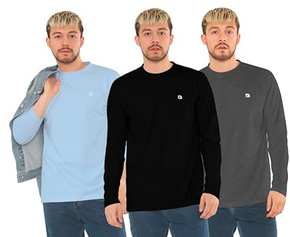 Bahob® 3 Pack Men's Long-Sleeved T-Shirt Round Neck T-Shirts Comfortable Crewneck Neck Tops for Men Soft Cotton S-3XL (Small, MFTS-160-E)