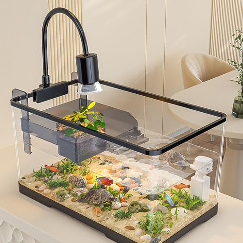 Aquarium Starter Set, Aquarien Komplettset Mit LED-Leuchten, Filtersystem Kreislauf,Tischaquarium Für Anfänger, Für Zuhause, Büro, Wohnzimmer(Black,X-Large)