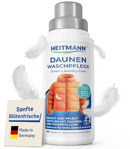 HEITMANN Daunen Waschpflege 250 ml | Waschmittel flüssig für natürlichen Daunenschutz | Daunenwaschmittel für sanfte Reinigung von Daunen, Wolle, Kaschmir & Seide | Erhält Bauschkraft & Wärme