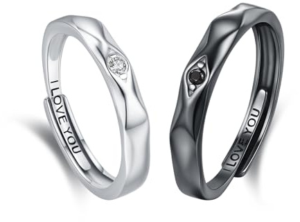 JFASHOP Paar Ringe Set 925 Sterling Silber Verlobungsringe Paar Verstellbare Offene Ring für Verlobungsringe Paar Fingerring Matching Rings Jubiläum Valentinstag für Damen Herren