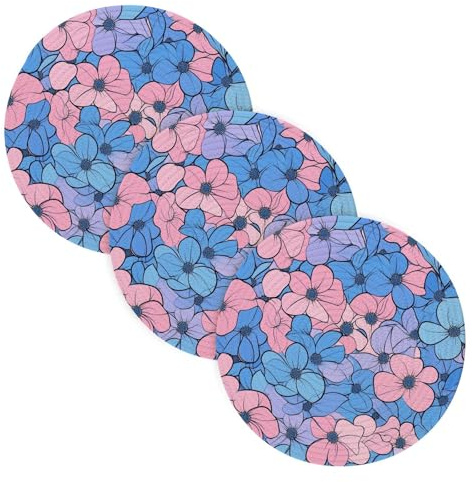 Multi-small Flowers Pink Light Blue 3 Pcs Trivet Set for Crock Pot 15in Dish Holder Protecting Counter
