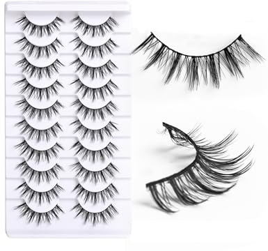 Qaestuan 10 Paare Falsche Wimpern, Natürliche Falsche Wimperns, Manga Lashes 9-13MM, Manga Wimpern Wiederverwendbar, Wispy Lashes Fluffy, Sie Ihre Augen Feucht Sexy und Charmant Aussehen