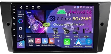 9 Pollici Doppio Din Android 15 Autoradio per BMW 3 Series E90 E91 E92 E93 2005-2011 con Car Play Telecamera Posteriore Comandi al volante Bluetooth GPS FM Radio WIFI(C1 2+32G)