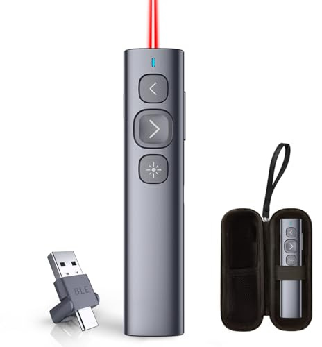 Norwii Bluetooth Präsentation Klicker, Wiederaufladbare PowerPoint Clicker | ①Präsentationsfernbedienung mit Roter Laserpointer②Reichweite 100m Remote Control③Programmierbare Tasten④Aufladbarer Clicker