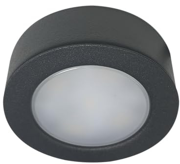 Bright Source LED Circular Cabinet Cupboard Unit Shelf Light, Black, 2.5W, 220lm, 3CCT Switchable 3000K 4000K 6000K