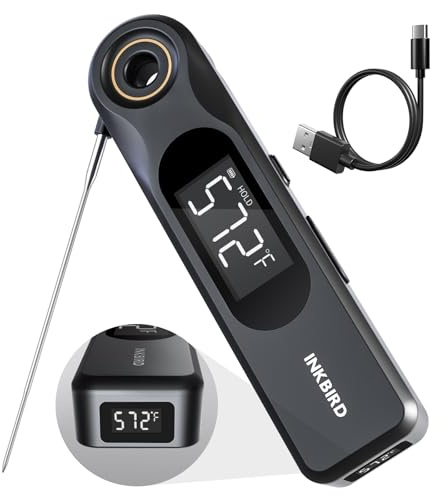 INKBIRD Dual Screen Display 0.5 Sec Rechargeable Instant Read Meat Thermometer for Cooking and BBQ, Professional 1.8mm Ultra-Fine Probe IP65 Waterproof Kitchen Thermometer with Magnets, Gill Smoker
