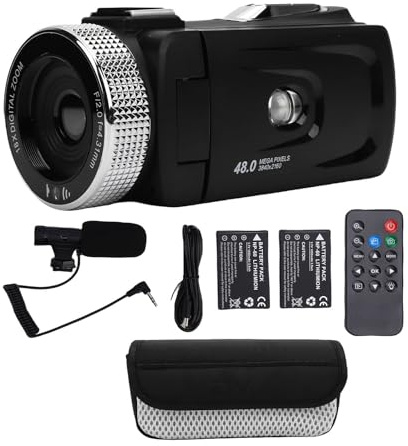 Buachois Video Camera Camcorder 4K HD 48MP, F2.0 Aperture Lens Multi Angle Rotating Screen 3W TIR Fill Light Handheld Digital Camera Recorder for Vlogging YouTube Content Creation