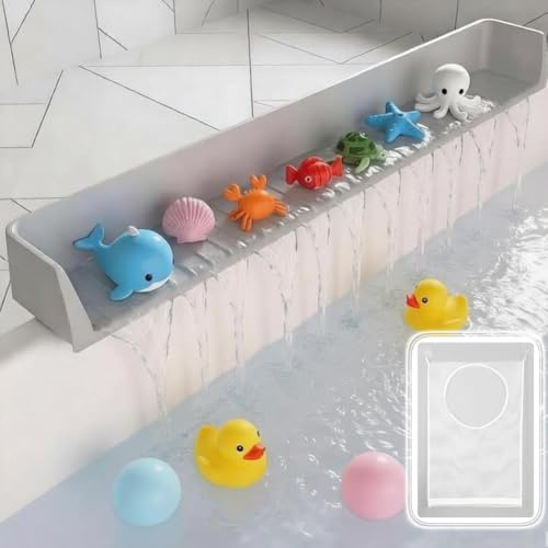 Sycle circle 2.6ft Silicone Bathtub Splash Guard with Toys Storage Bag | BPA-free, 11 Strong Suction Cups, Drainage Channel, Doubles as Bath Play Tray for Kids/ Infant