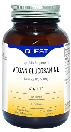 Quest Glucosamine Sulphate KCL for Joint Support & Health, 1500mg High Strength Vegan Glucosamine Complex Supplements. Great for Senior Health, Elderly, Active Life & Athletes. (60 Capsules)