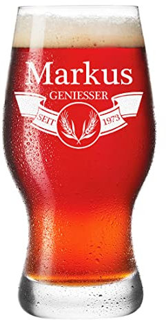 Leonardo Bierglas 0,5 L mit Gravur für Männer - Motiv Banner mit Ähren - robuste Biertulpe, Weizenglas - für echte Liebhaber - Großvater, Opa, Vater, Papa - Geschenkidee Geburtstag, Vatertag