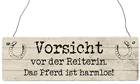 Interluxe Holzschild Shabby Chic Vintage Türschild Vorsicht VOR DER Reiterin Pferd Reiten